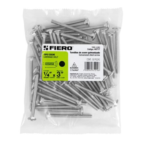 44717 - Bolsa con 50 tornillos 1/4" x 3" tipo coche, FIERO