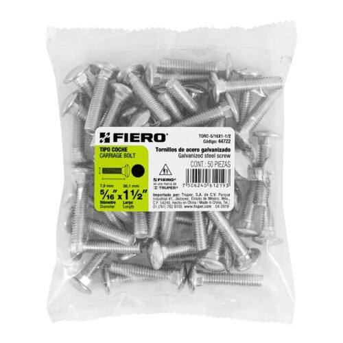 44722 - Bolsa con 50 tornillos 5/16" x 1-1/2" tipo coche, FIERO