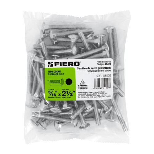 44724 - Bolsa con 60 tornillos 5/16" x 2-1/2" tipo coche, FIERO