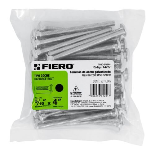 44727 - Bolsa con 50 tornillos 5/16" x 4" tipo coche, FIERO