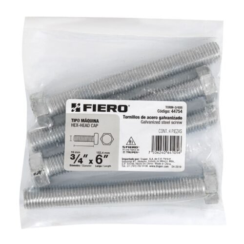 44754 - Bolsa con 4 tornillos 3/4" x 6" tipo máquina, FIERO
