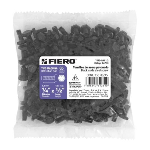 447633 44763 - Bolsa con 150 tornillos 1/4" x 1/2" acero grado 5, FIERO