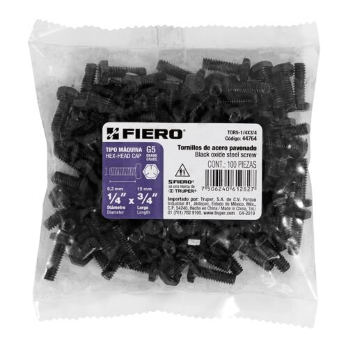 44764 - Bolsa con 100 tornillos 1/4" x 3/4" acero grado 5, FIERO