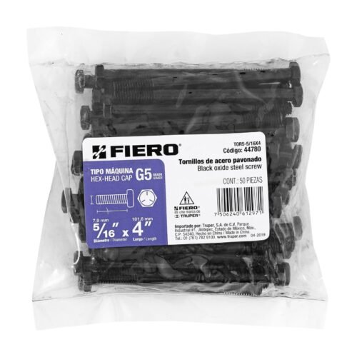 44780 - Bolsa con 50 tornillos 5/16" x 4" acero grado 5, FIERO