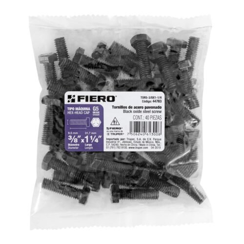 447833 44783 - Bolsa con 40 tornillos 3/8" x 1-1/4" acero grado 5, FIERO