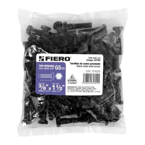 44784 - Bolsa con 70 tornillos 3/8" x 1-1/2" acero grado 5, FIERO