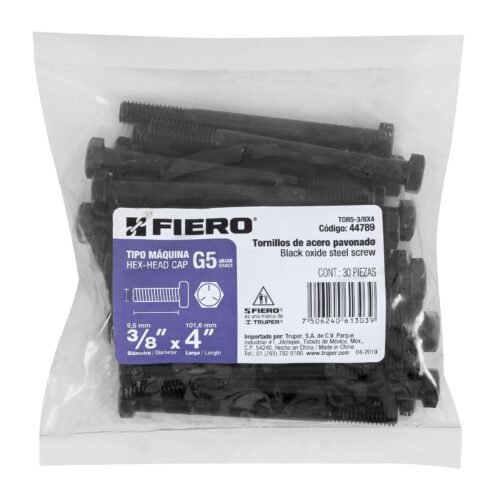 447893 44789 - Bolsa con 30 tornillos 3/8" x 4" acero grado 5, FIERO