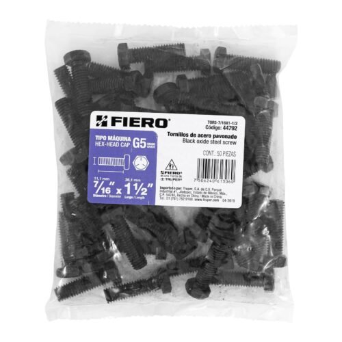 44792 - Bolsa con 50 tornillos 7/16" x 1-1/2" acero grado 5, FIERO
