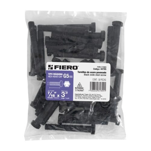 447953 44795 - Bolsa con 30 tornillos 7/16" x 3" acero grado 5, FIERO