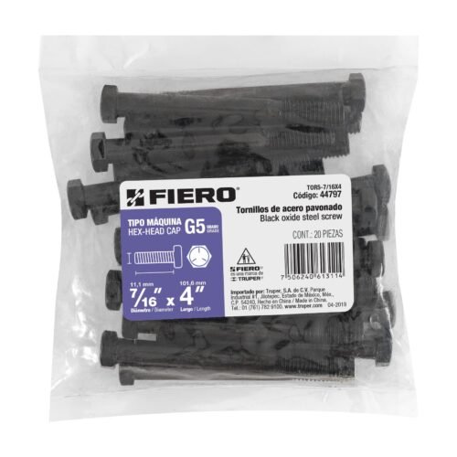 44797 - Bolsa con 20 tornillos 7/16" x 4" acero grado 5, FIERO