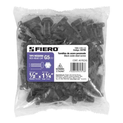 447993 44799 - Bolsa con 40 tornillos 1/2" x 1-1/4" acero grado 5, FIERO