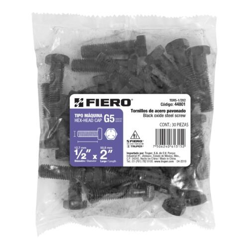 448013 44801 - Bolsa con 30 tornillos 1/2" x 2" acero grado 5, FIERO
