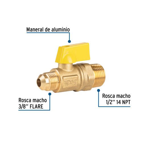 44817 44817 - Válvula de control de latón p/gas,3/8x1/2"Flare/macho, FOSET