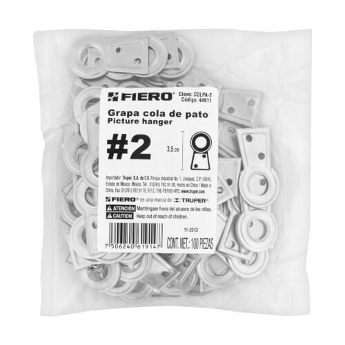 44911 - Bolsa con 100 colas de pato #2, 3.5 cm altura, 9 mm ojillo