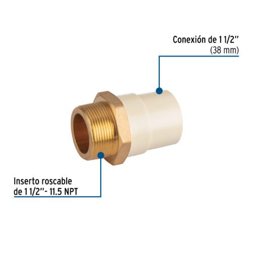 44918 - Adaptador CPVC, 1-1/2", macho inserto metálico-latón, FOSET