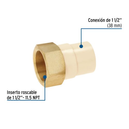 44923 44923 - Adaptador CPVC, 1-1/2", hembra inserto metálico-latón, FOSET