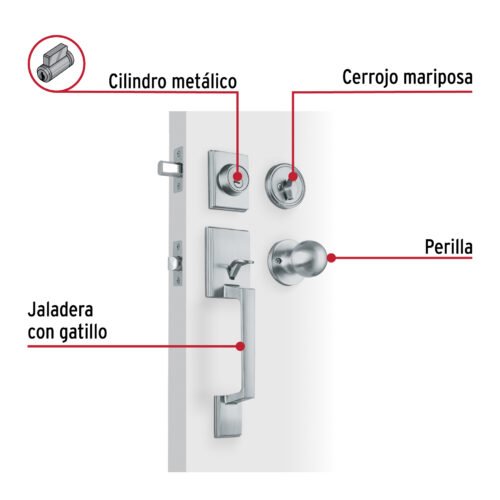 44999 - Jaladera, perilla y cerrojo llave-mariposa "Porto", cromo