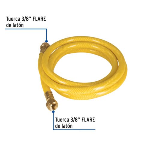 450111 45011 - Manguera para gas, PVC amarilla, 3/8" flare, 2 m, FOSET
