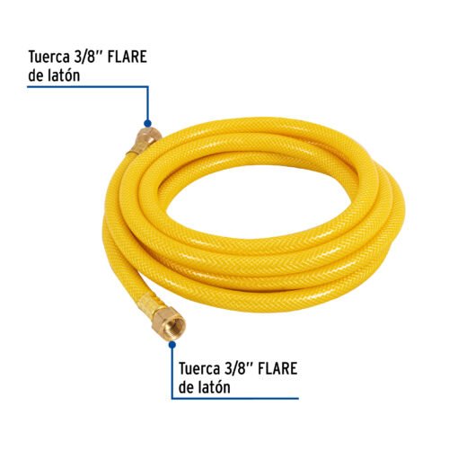 450121 45012 - Manguera para gas, PVC amarilla, 3/8" flare, 3 m, FOSET