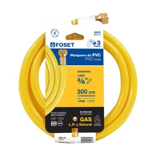 450124 45012 - Manguera para gas, PVC amarilla, 3/8" flare, 3 m, FOSET