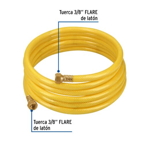 45013 - Manguera para gas, PVC amarilla, 3/8"flare, 4 m, FOSET
