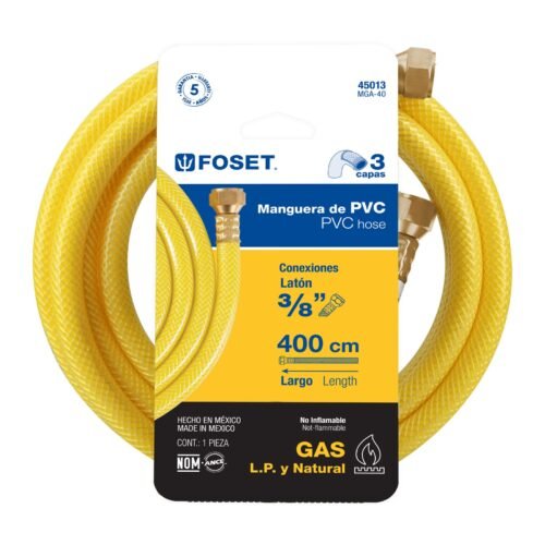 45013 - Manguera para gas, PVC amarilla, 3/8"flare, 4 m, FOSET
