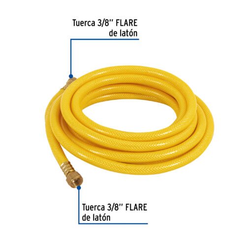 450141 45014 - Manguera para gas, PVC amarilla, 3/8" flare,5 m, FOSET