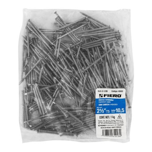 450222 45022 - Bolsa con 1 kg de clavo estándar 2-1/2" con cabeza, FIERO
