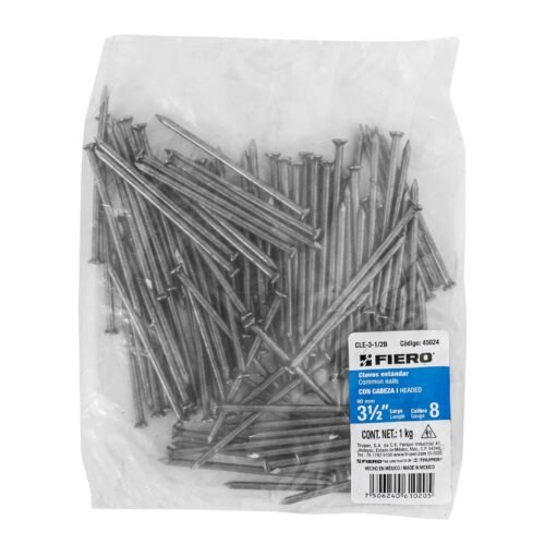 450242 45024 - Bolsa con 1 kg de clavo estándar 3-1/2" con cabeza, FIERO