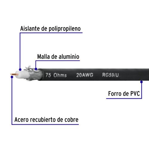 45029 - Metro de cable coaxial RG59 en carrete de 500 m, Volteck