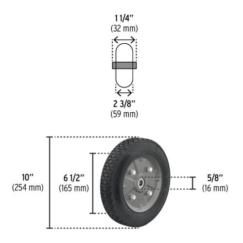 45035 - Rueda de hule sólido 10" para diablo, doble balero, Pretul