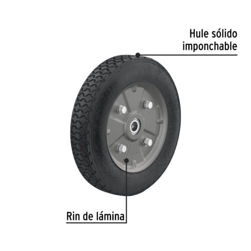 45035 - Rueda de hule sólido 10" para diablo, doble balero, Pretul