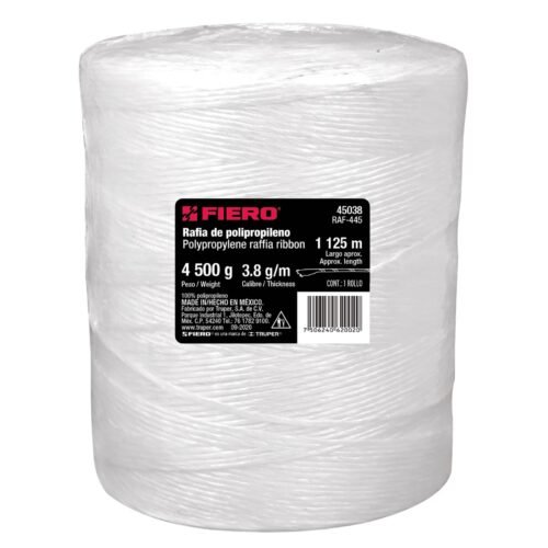 45038 - Rollo de rafia de 1125 m color blanco calibre 3.8 g/m
