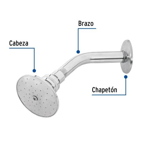 450581 45058 - Regadera redonda 3" brazo y chapetón de acero, Foset Aqua