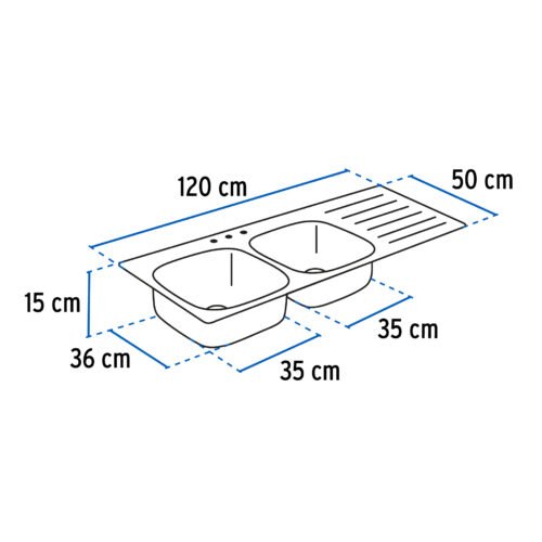 45061 - Tarja de empotrar 120 x 50 cm doble tina derecha, FOSET