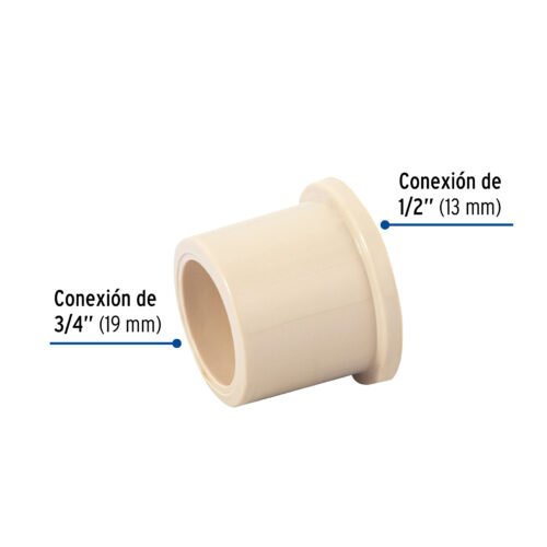 45062 - Reducción bushing de CPVC, 3/4" x 1/2", Foset