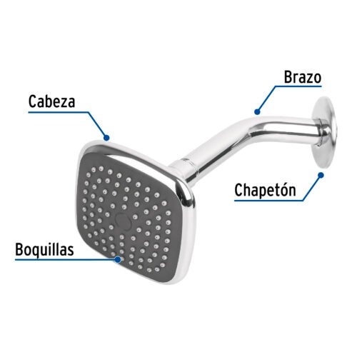 45065 - Regadera cuadrada 3-3/4" brazo y chapetón de acero, Basic
