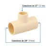 45072 - Tee reducida central de CPVC 3/4" x 3/4" x 1/2", Foset