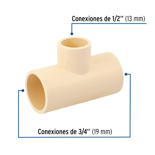 45072 - Tee reducida central de CPVC 3/4" x 3/4" x 1/2", Foset