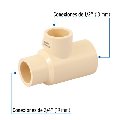 45073 - Tee reducida lateral de CPVC 3/4" x 1/2" x 1/2" , Foset