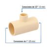 45074 - Tee reducida central de CPVC 1" x 1" x 1/2", Foset