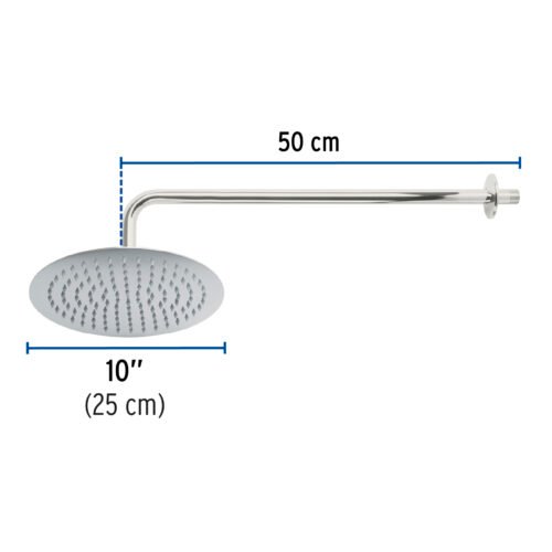 45077 - Regadera plato redondo 10" con brazo, cromo, FOSET RIVIERA