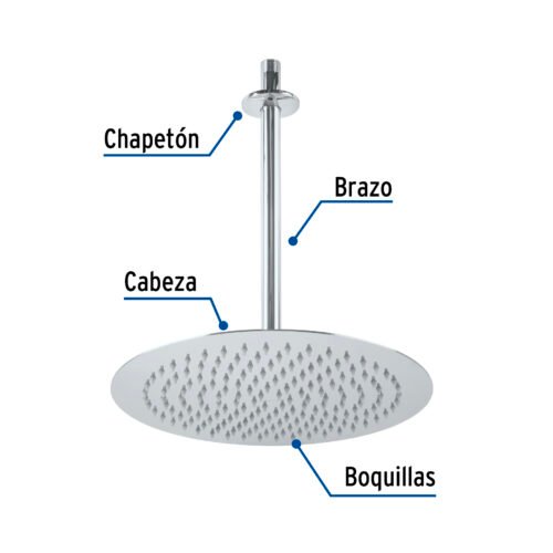 45079 - Regadera plato redondo 12" con brazo, cromo, FOSET RIVIERA