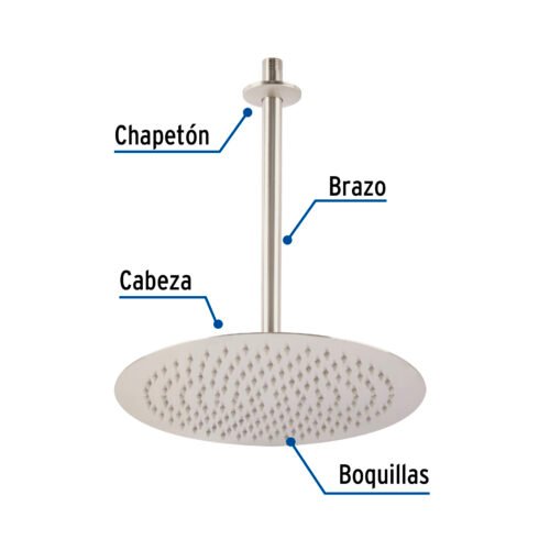 45080 - Regadera plato redondo 12" con brazo, satín, FOSET RIVIERA