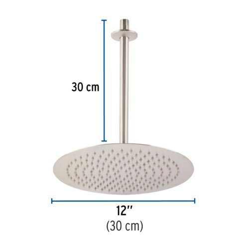 45080 - Regadera plato redondo 12" con brazo, satín, FOSET RIVIERA