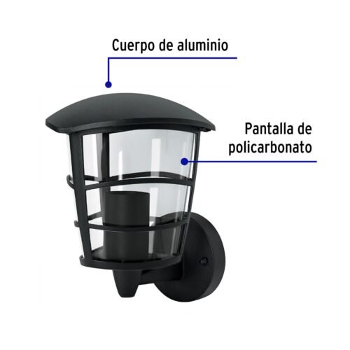 45092 - Arbotante tipo farol moderno soportado p/exteriores, negro