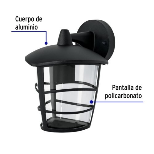 45093 - Arbotante tipo farol moderno suspendido p/exteriores, negro