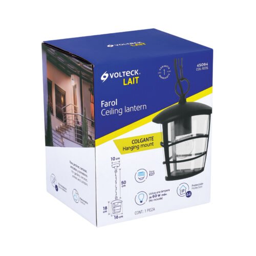 45094 - Arbotante tipo farol moderno colgante para exteriores, negro