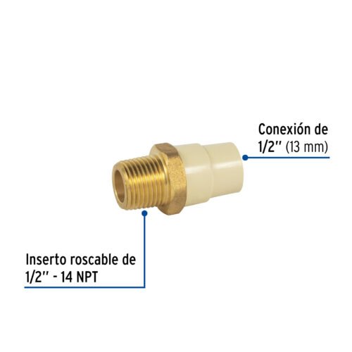 45104 45104 - Adaptador macho de CPVC 1/2" con inserto de latón, FOSET
