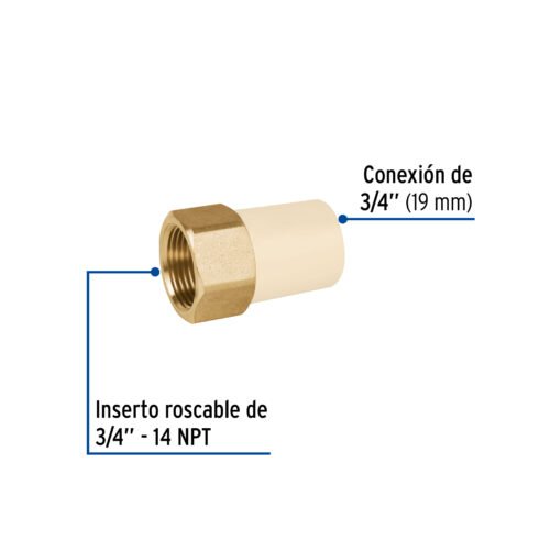 45108 45108 - Adaptador hembra de CPVC 3/4" con inserto de latón, FOSET
